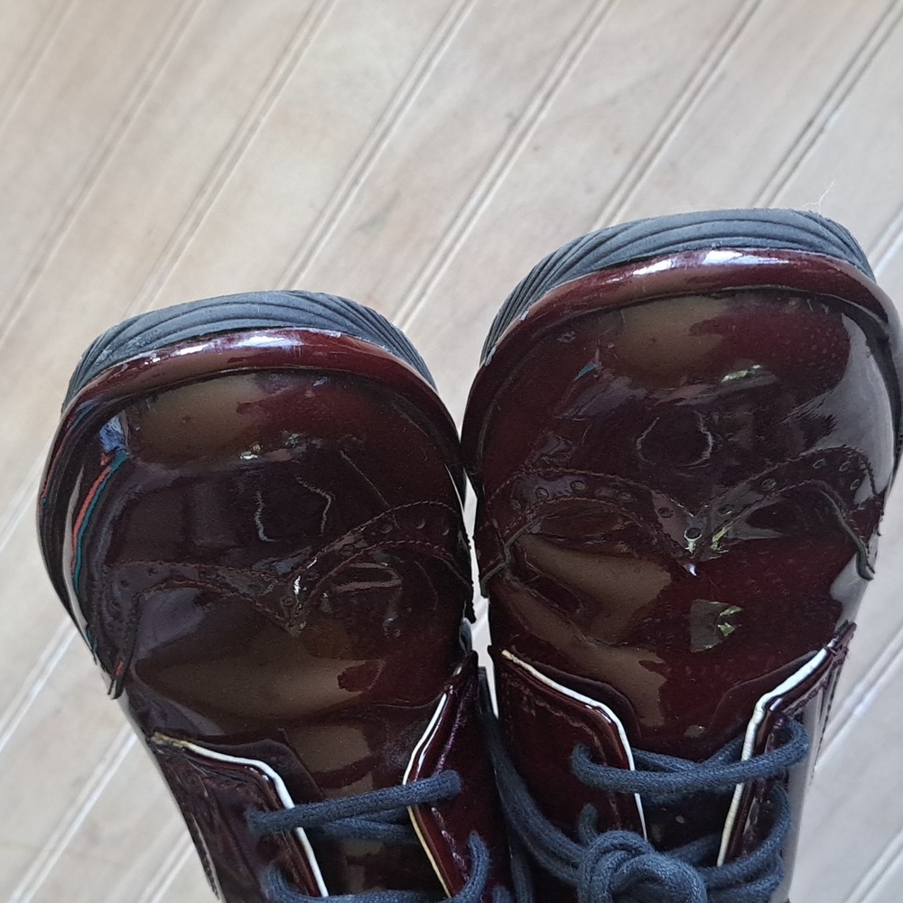 Fly London Oxford Lace Up Burgundy Patent Leather Wedge Comfort Shoes - Picture 5 of 13